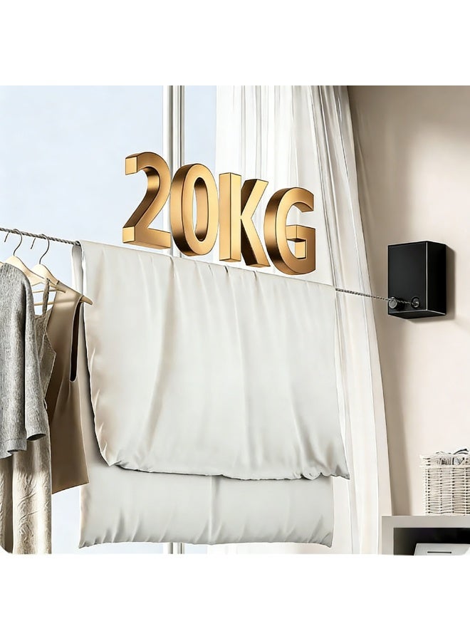 Indoor And Outdoor Retractable Clothesline Wall-Mounted Laundry Drying Rack With 4.2M/13.8ft Wire Rope Adjustable Lanyard (Black) - Image 3
